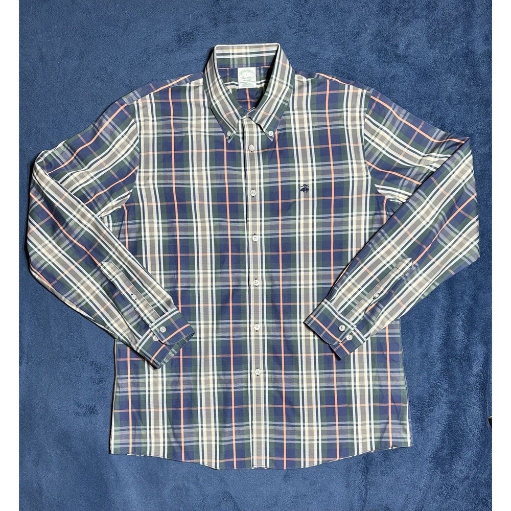 Brooks Brothers Mens Large Shirt Milano All Cotton Multicolor Long Sleeve